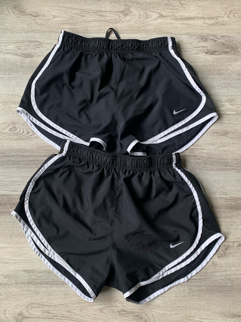 Bundle of 2 Nike Black Running Shorts with White Piping-built in brief lining